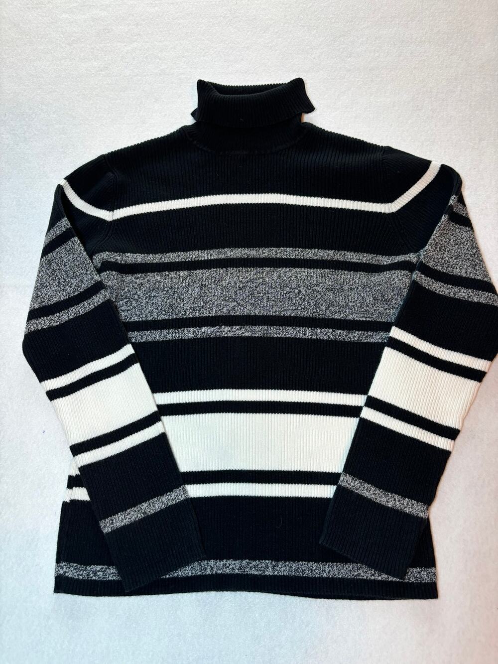 Liz & Co. Ribbed Black White Gray Turtleneck Cotton Blend Sweater NO SIZE TAG